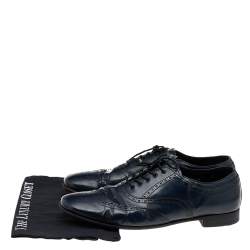 Prada Navy Blue Brogue Leather Lace Up Oxfords Size 44