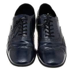 Prada Navy Blue Brogue Leather Lace Up Oxfords Size 44