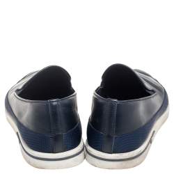 Pre Owned Prada Navy Blue Leather Slip On Sneakers Size 42