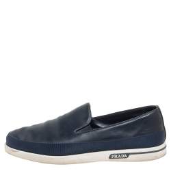 Pre Owned Prada Navy Blue Leather Slip On Sneakers Size 42