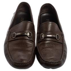 Pre Owned حذاء لوفرز برادا بيني سليب أون جلد بني مقاس 42