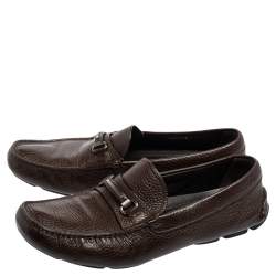 Pre Owned حذاء لوفرز برادا بيني سليب أون جلد بني مقاس 42