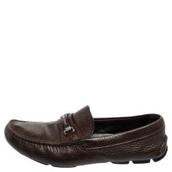 Pre Owned حذاء لوفرز برادا بيني سليب أون جلد بني مقاس 42