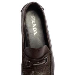 Pre Owned حذاء لوفرز برادا بيني سليب أون جلد بني مقاس 42