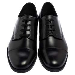 Pre Owned Prada Black Leather Lace Up  Oxfords Size 42.5