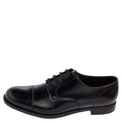 Pre Owned Prada Black Leather Lace Up  Oxfords Size 42.5