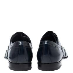 Prada Dark Navy Blue Brogue Leather Oxfords Size 43.5