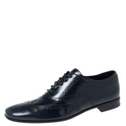 Prada Dark Navy Blue Brogue Leather Oxfords Size 43.5