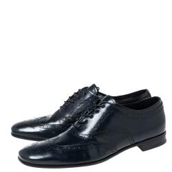 Prada Dark Navy Blue Brogue Leather Oxfords Size 43.5