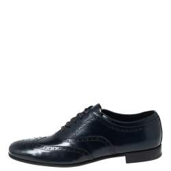 Prada Dark Navy Blue Brogue Leather Oxfords Size 43.5