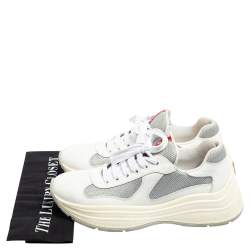 Prada Sports White/Grey Leather and Mesh America's Cup Low-Top Sneakers Size 40
