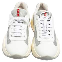 Prada Sports White/Grey Leather and Mesh America's Cup Low-Top Sneakers Size 40