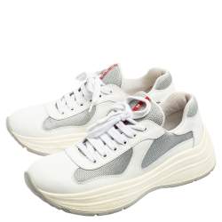 Prada Sports White/Grey Leather and Mesh America's Cup Low-Top Sneakers Size 40
