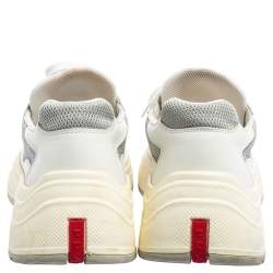 Prada Sports White/Grey Leather and Mesh America's Cup Low-Top Sneakers Size 40