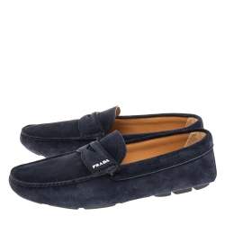 Pre Owned Prada Navy Blue Suede Slip On Loafers Size 42