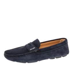 Pre Owned Prada Navy Blue Suede  Slip On Loafers Size 42