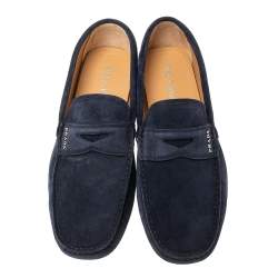 Pre Owned Prada Navy Blue Suede Slip On Loafers Size 42
