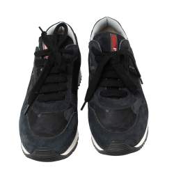 Prada Navy Blue Camouflage Canvas And Suede Sneakers Size 37.5