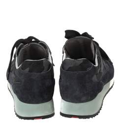 Prada Navy Blue Camouflage Canvas And Suede Sneakers Size 37.5