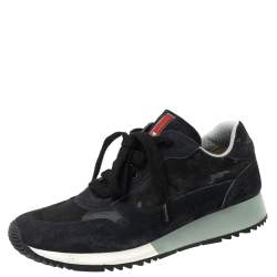 Prada Navy Blue Camouflage Canvas And Suede Sneakers Size 37.5