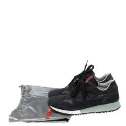 Prada Navy Blue Camouflage Canvas And Suede Sneakers Size 37.5