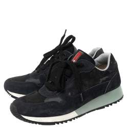 Prada Navy Blue Camouflage Canvas And Suede Sneakers Size 37.5