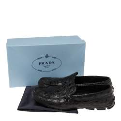 Prada Black Crocodile Leather Slip On Loafers Size 42