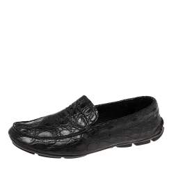 Prada Black Crocodile Leather Slip On Loafers Size 42