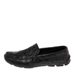 Prada Black Crocodile Leather Slip On Loafers Size 42