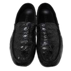 Prada Black Crocodile Leather Slip On Loafers Size 42