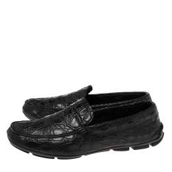 Prada Black Crocodile Leather Slip On Loafers Size 42