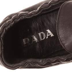 Pre Owned Prada Dark Brown Leather Scrunch Slip On Loafers Size 39.5