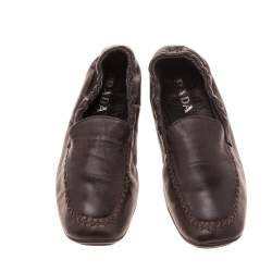 Pre Owned Prada Dark Brown Leather Scrunch Slip On Loafers Size 39.5