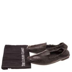 Pre Owned Prada Dark Brown Leather Scrunch Slip On Loafers Size 39.5