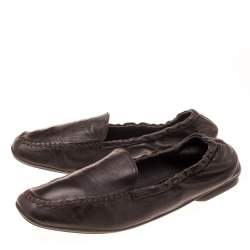 Pre Owned Prada Dark Brown Leather Scrunch Slip On Loafers Size 39.5