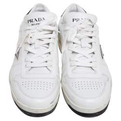 Prada White Leather Downtown Low-Top Sneakers Size 45.5