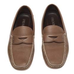 Prada Brown Leather Slip On Driving Loafers Size 43