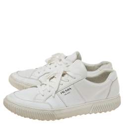 Prada White Leather Low-Top Sneakers Size 45.5