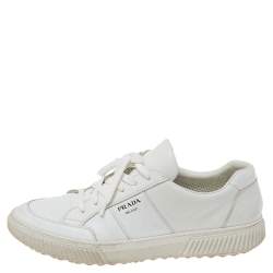 Prada White Leather Low-Top Sneakers Size 45.5
