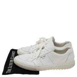 Prada White Leather Low-Top Sneakers Size 45.5