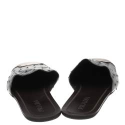 Prada Grey/Beige Ostrich Leather And Lizard Leather Flat Mules Size 43