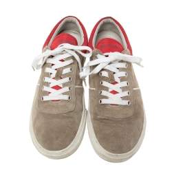 مملوكة مسبقًا Prada Grey/Red Suede Lace Up Sneakers Size 44