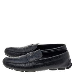 Pre Owned Prada Black Croc Embossed Leather Penny Slip On Loafers Size 44.5