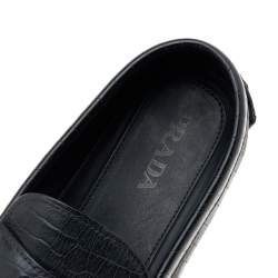 Pre Owned Prada Black Croc Embossed Leather Penny Slip On Loafers Size 44.5