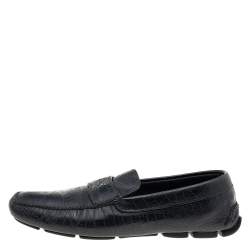 Pre Owned Prada Black Croc Embossed Leather Penny Slip On Loafers Size 44.5