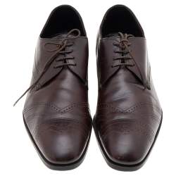 Prada Dark Brown Leather Lace Up Loafers Size 41.5