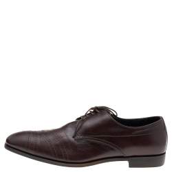 Prada Dark Brown Leather Lace Up Loafers Size 41.5