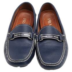 Prada Blue Saffiano Leather Slip On Loafers Size 41