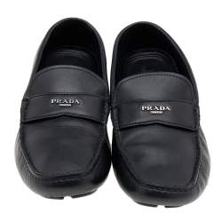 Prada Black Leather Slip On Loafers Size 42