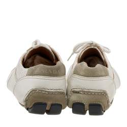 Prada White/Grey Leather And Suede Perforated Low Top Sneakers Size 44.5